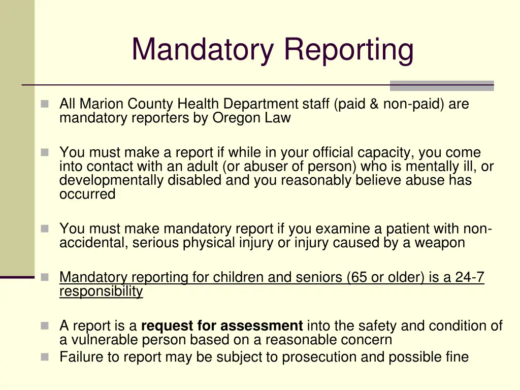 mandatory reporting 1