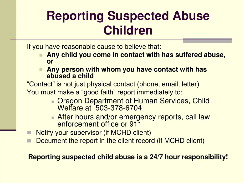 reporting suspected abuse children