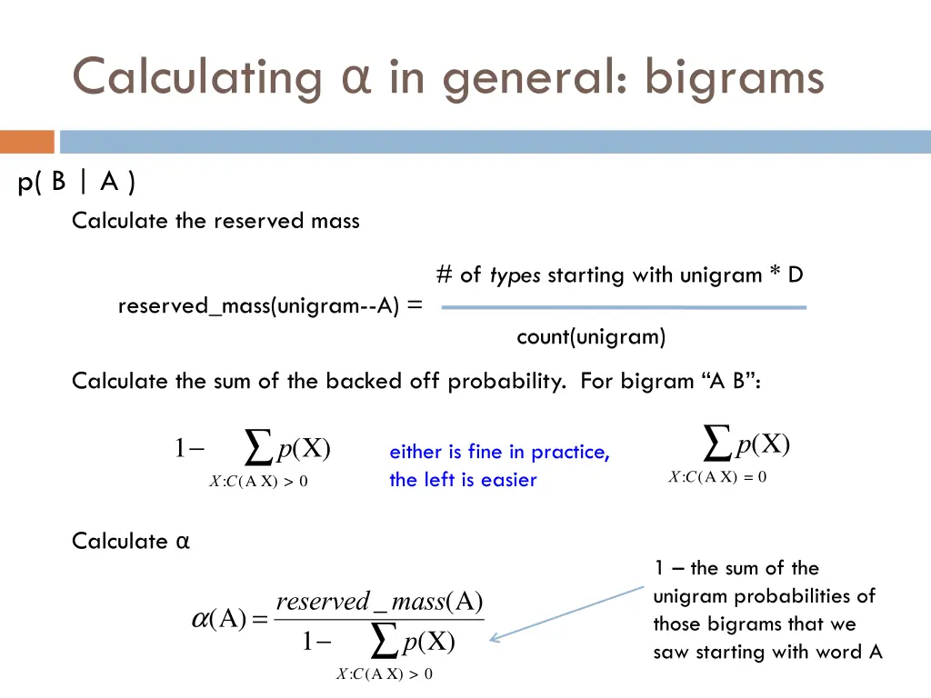 calculating in general bigrams