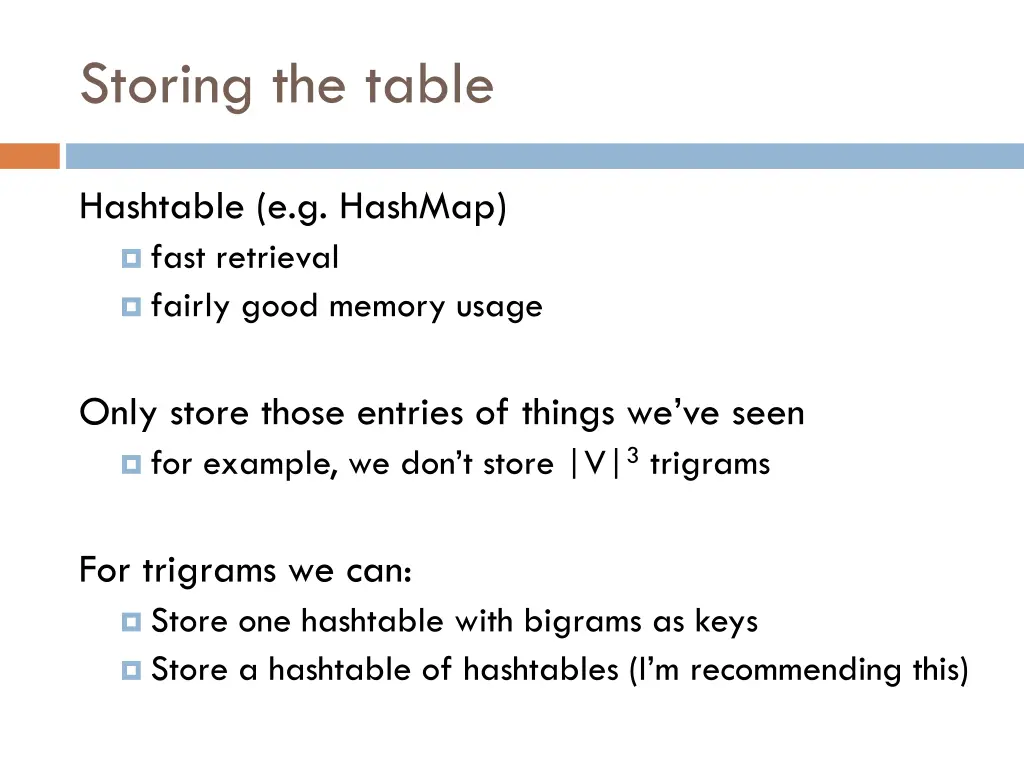 storing the table 1