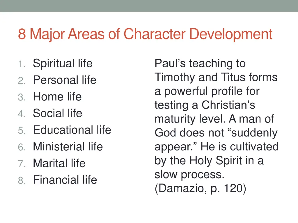 8 major areas of character development