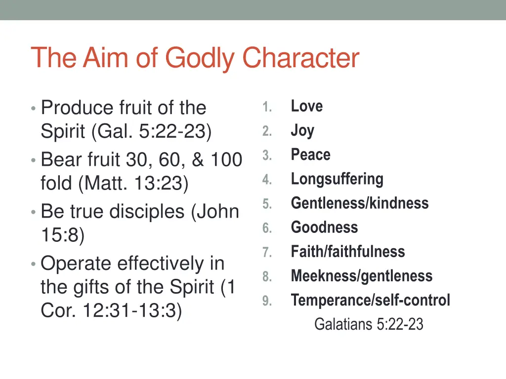 the aim of godly character
