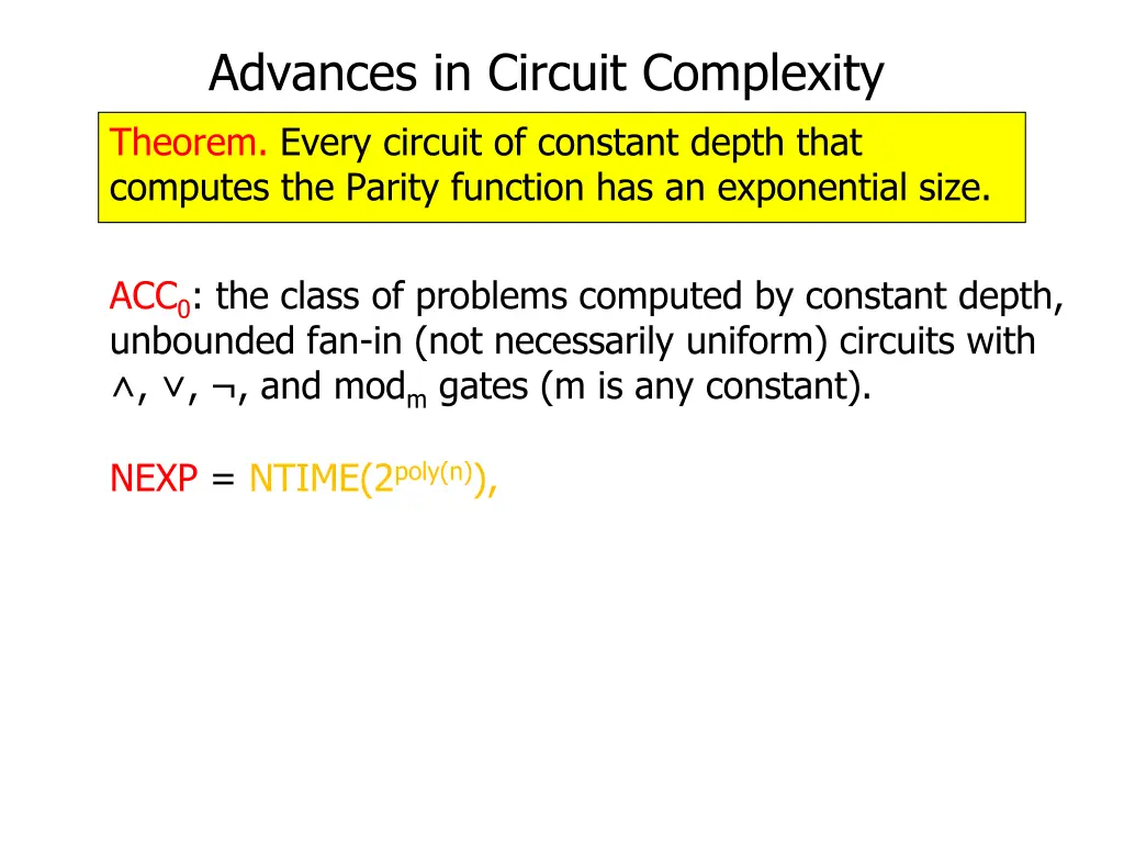 advances in circuit complexity theorem every 2