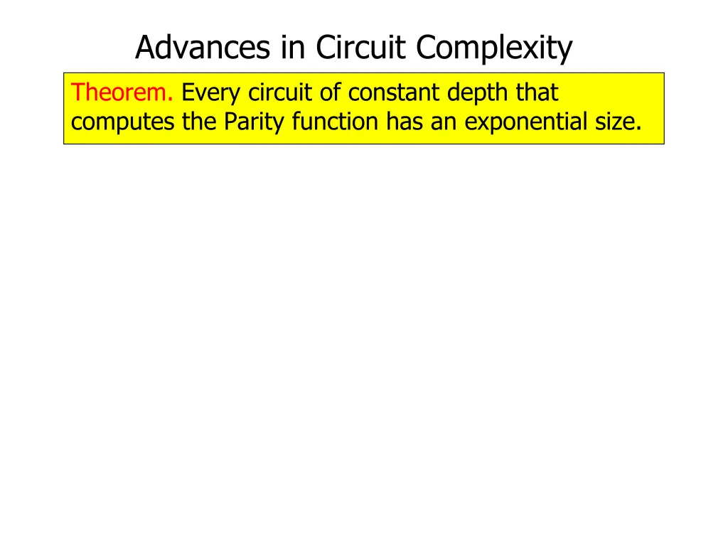advances in circuit complexity theorem every