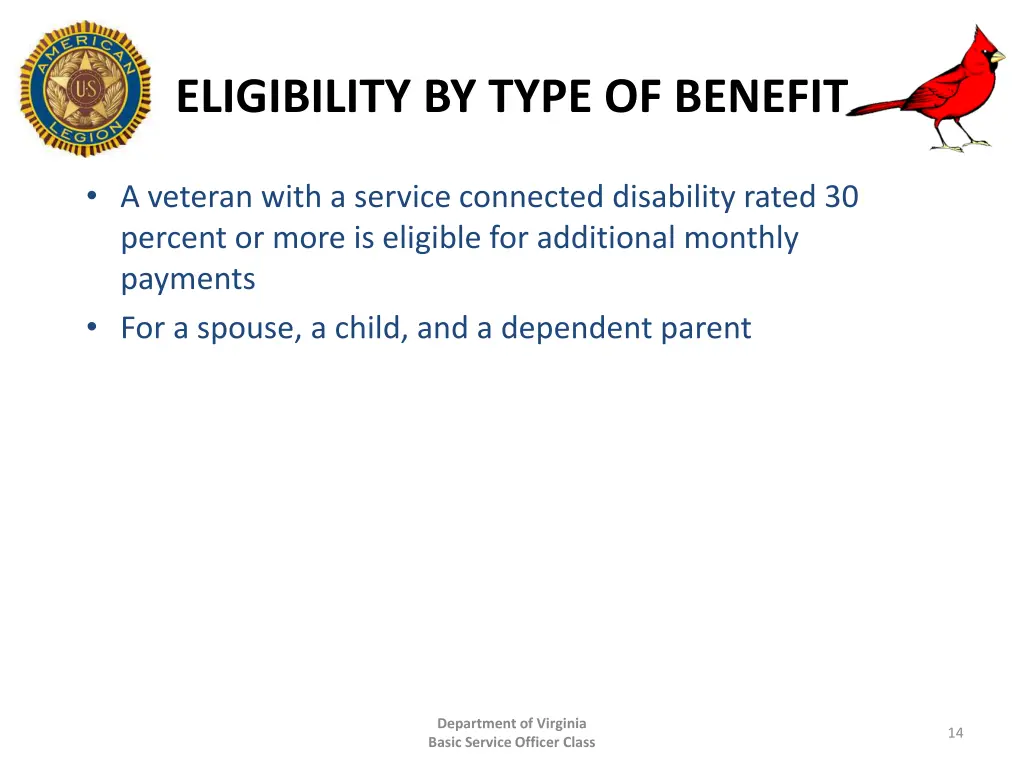 eligibility by type of benefit