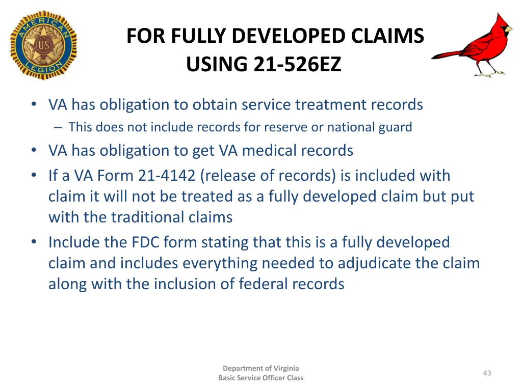 for fully developed claims using 21 526ez