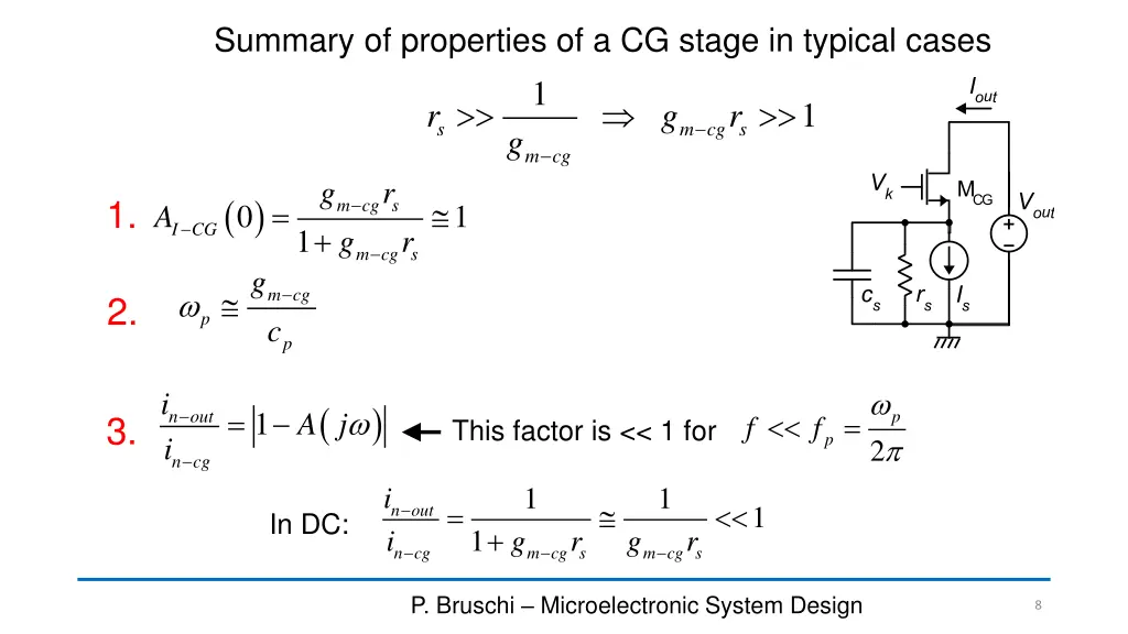 summary of properties of a cg stage in typical