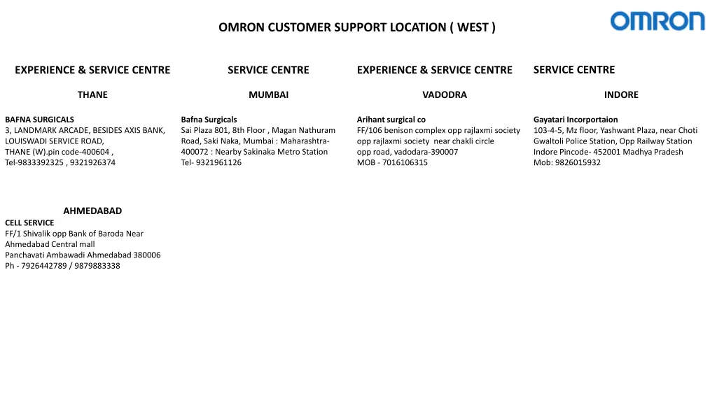 omron customer support location west