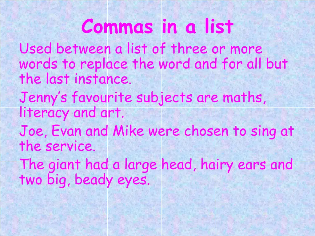 commas in a list used between a list of three