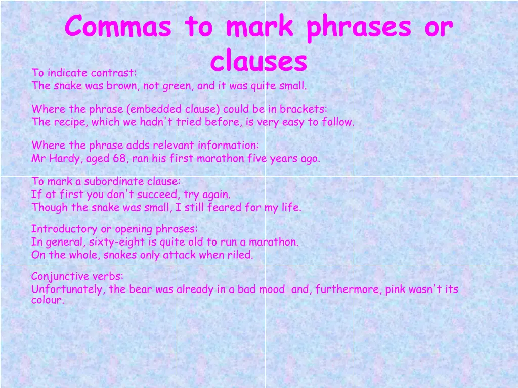 commas to mark phrases or clauses to indicate