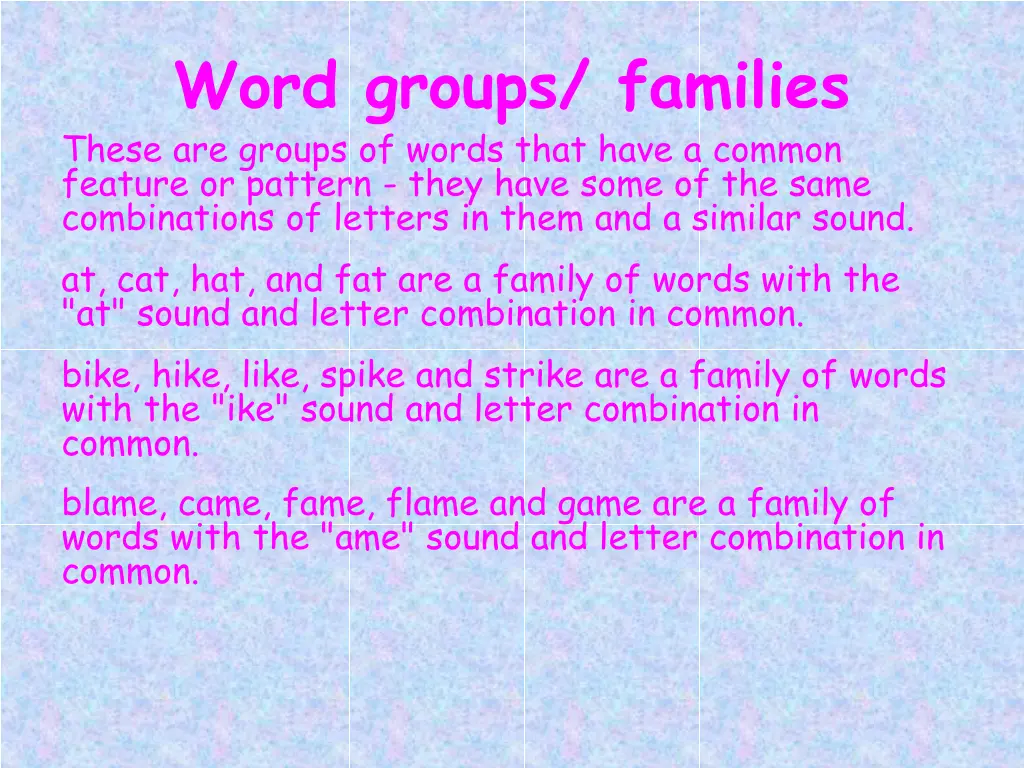 word groups families these are groups of words
