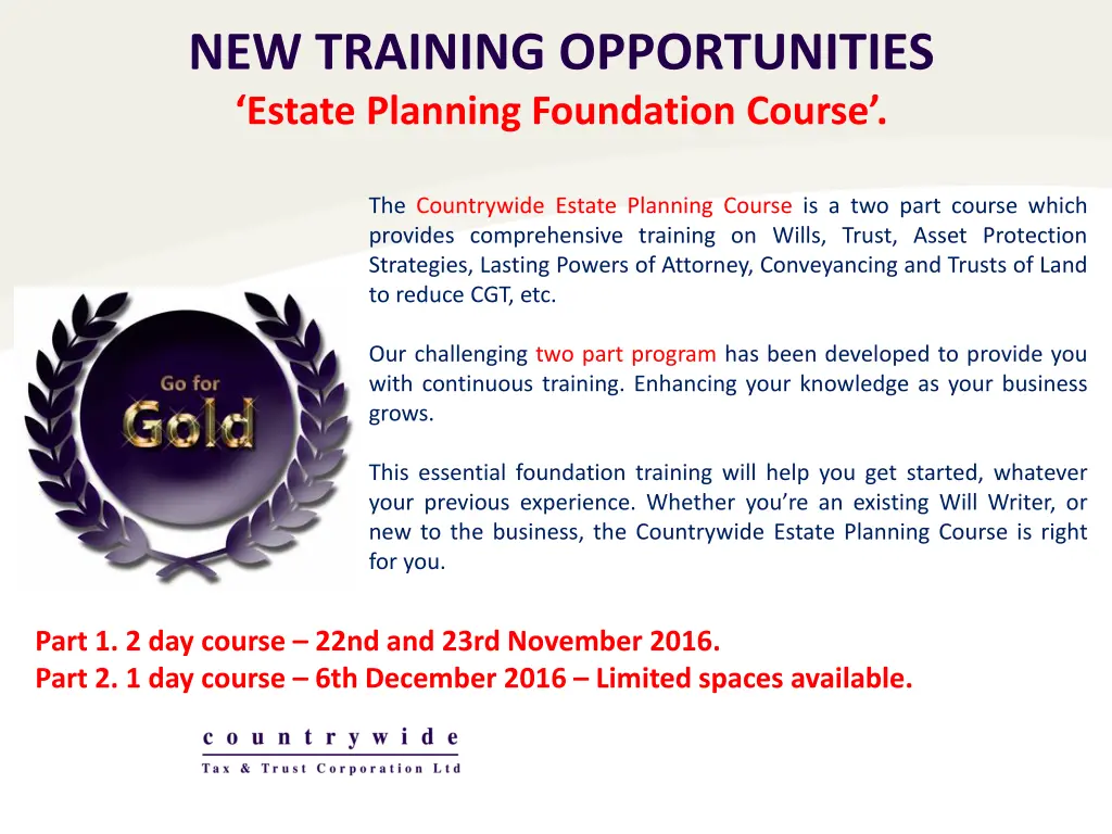 new training opportunities estate planning