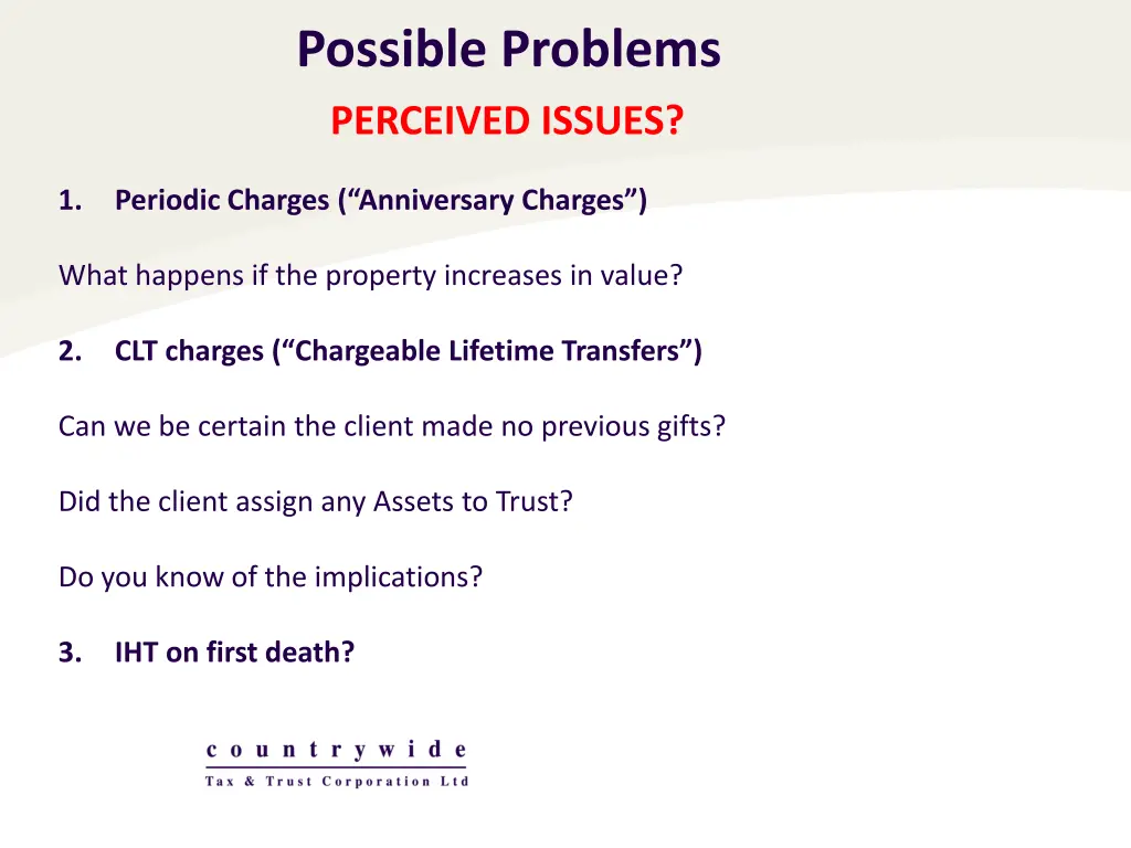 possible problems perceived issues