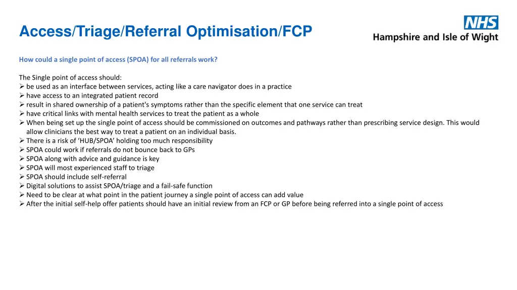 access triage referral optimisation fcp