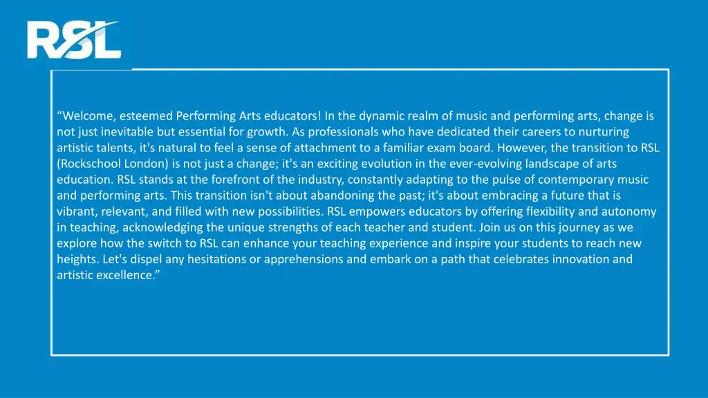 welcome esteemed performing arts educators