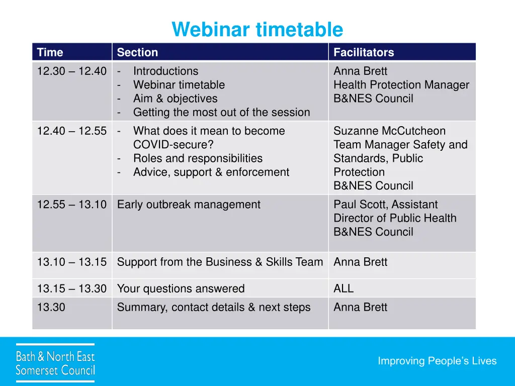 webinar timetable