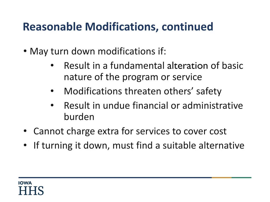 reasonable modifications continued