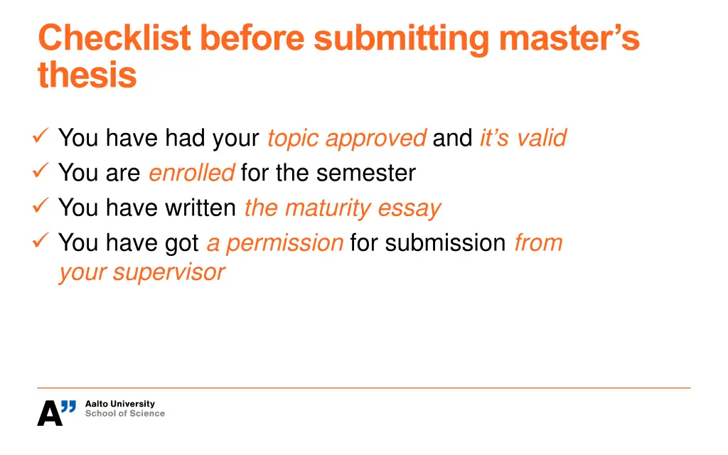checklist before submitting master s thesis
