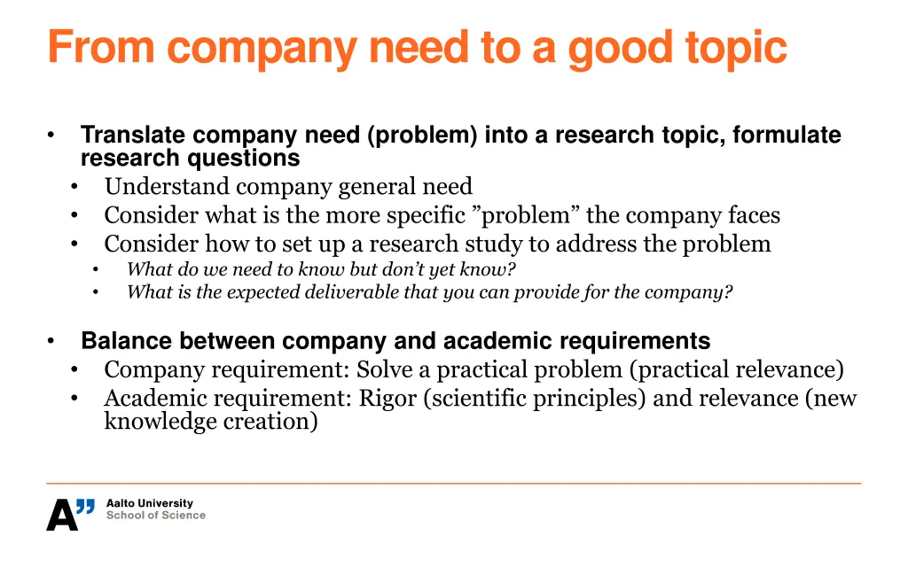 from company need to a good topic