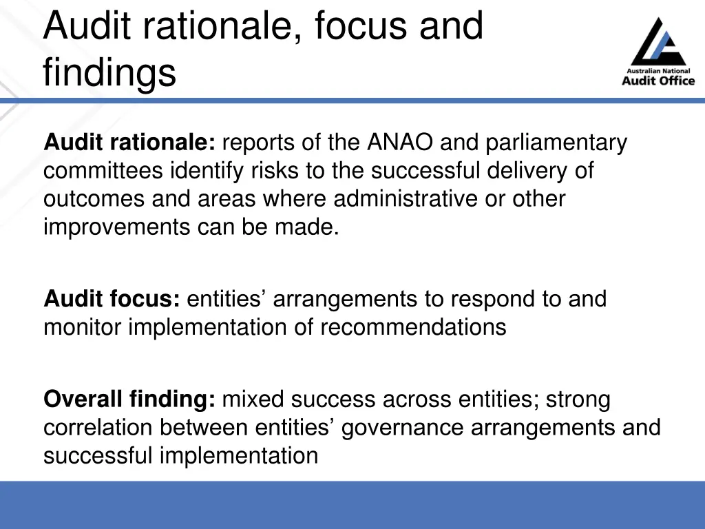 audit rationale focus and findings