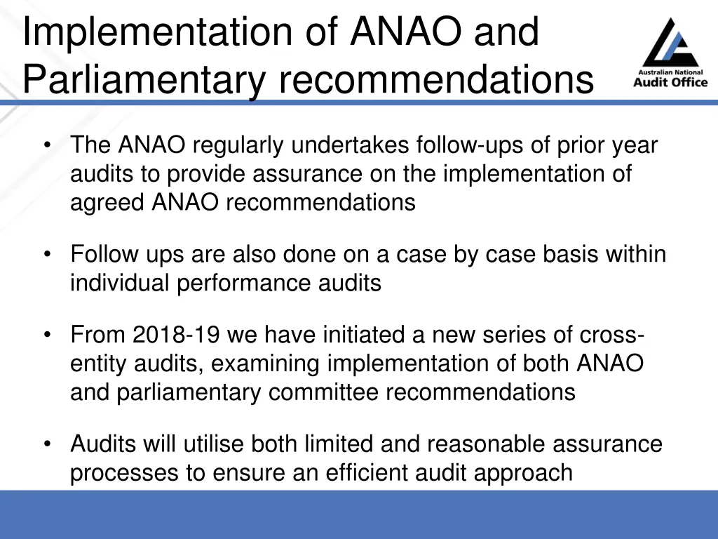 implementation of anao and parliamentary