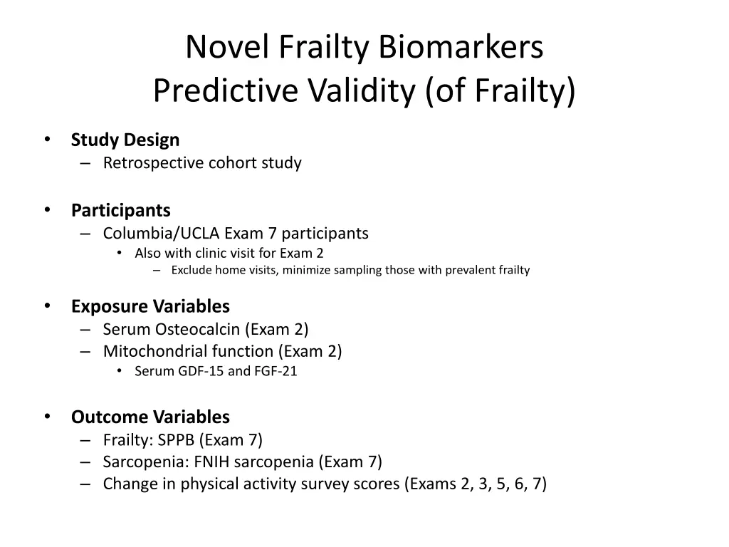 novel frailty biomarkers predictive validity