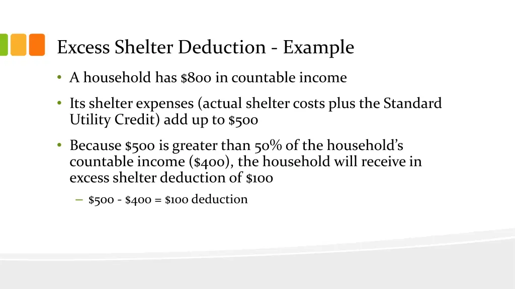 excess shelter deduction example