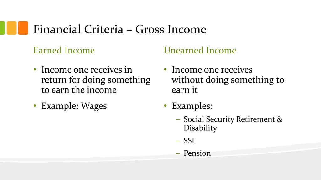 financial criteria gross income