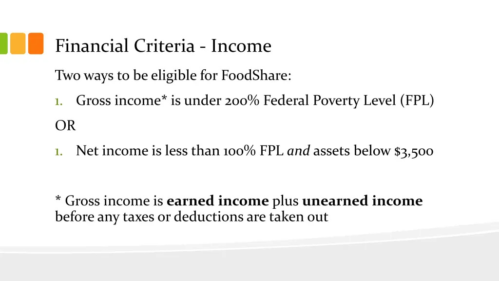 financial criteria income