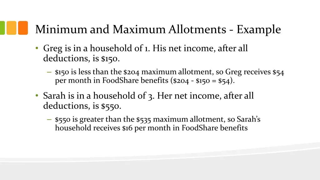 minimum and maximum allotments example