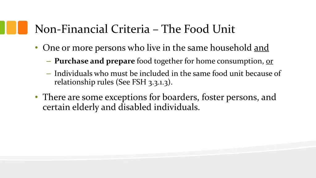 non financial criteria the food unit