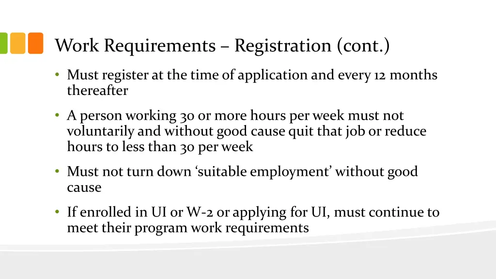 work requirements registration cont