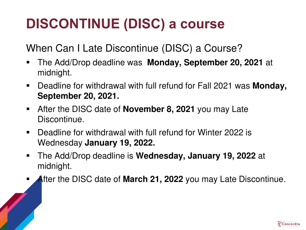 discontinue disc a course