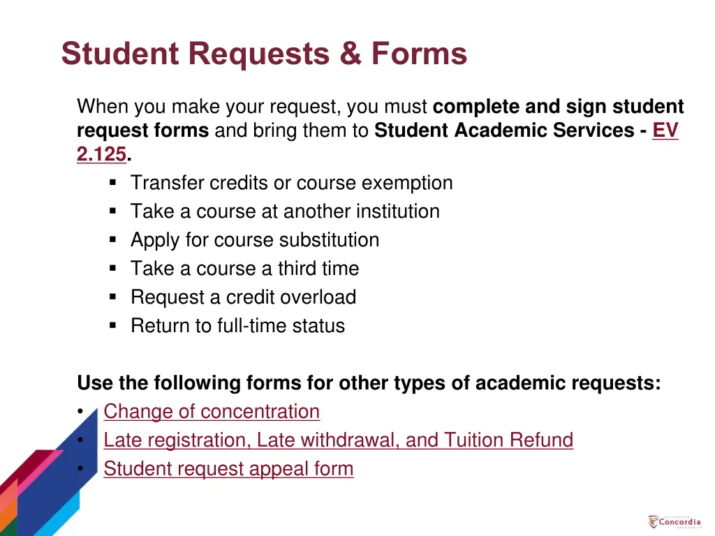 student requests forms
