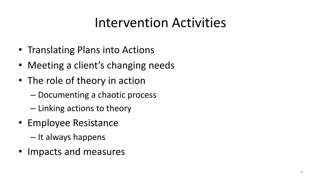 intervention activities