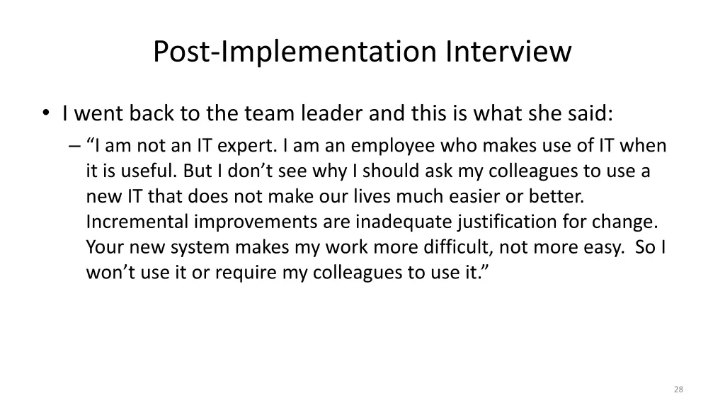 post implementation interview