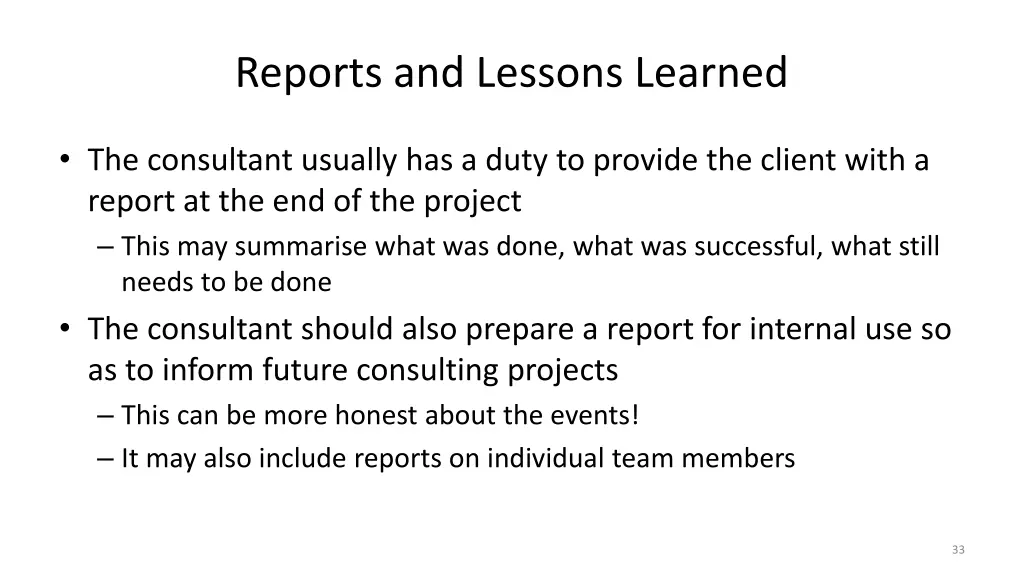 reports and lessons learned