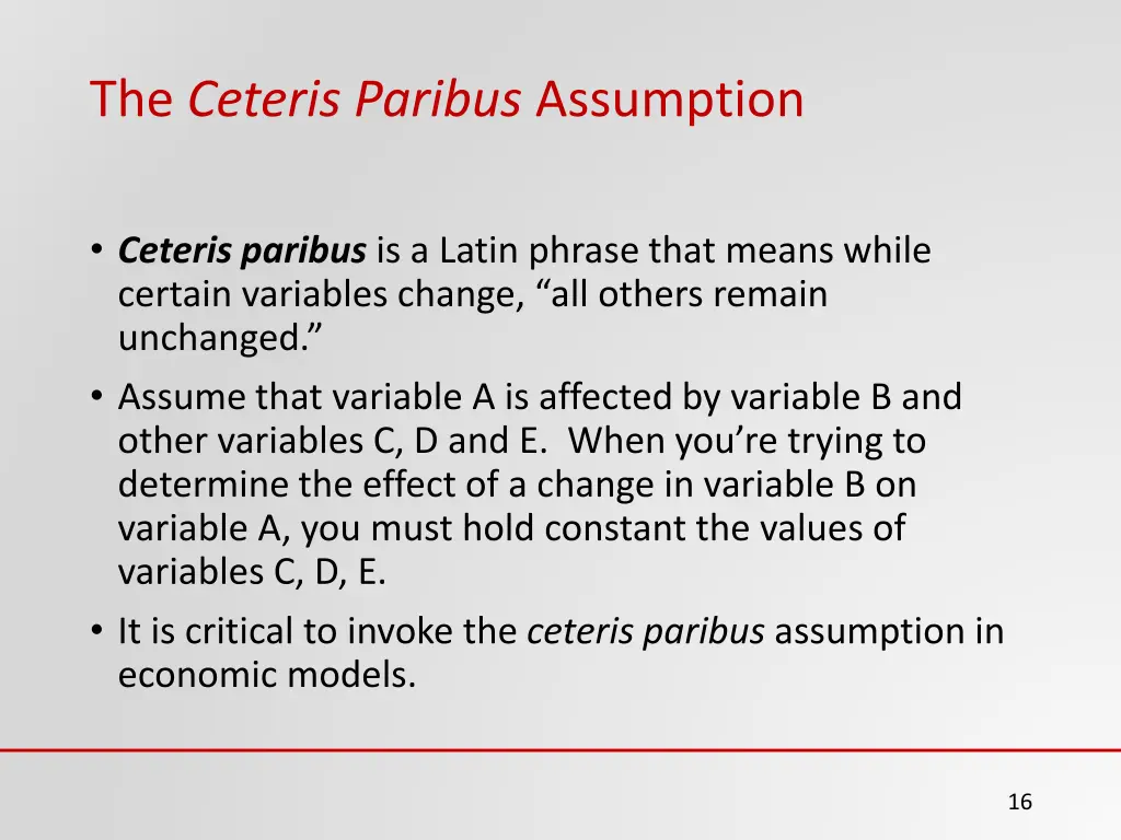 the ceteris paribus assumption