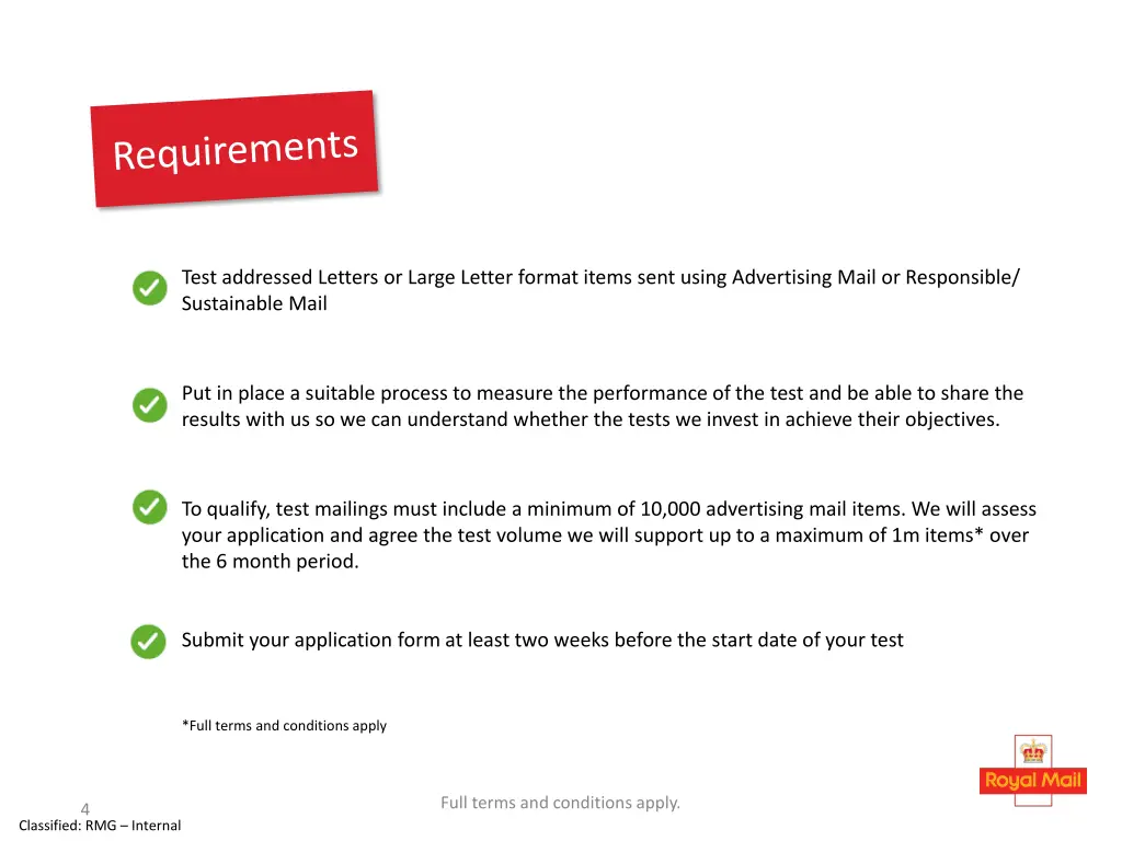 test addressed letters or large letter format