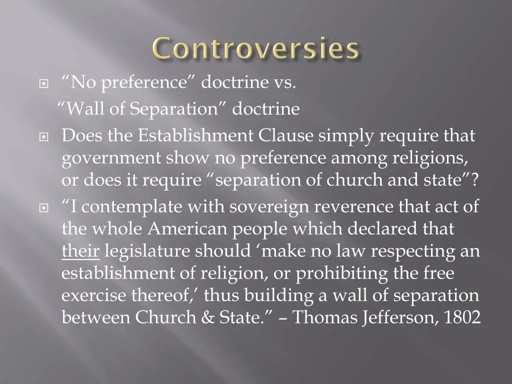 no preference doctrine vs wall of separation