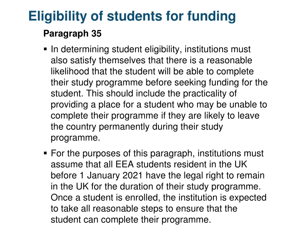 eligibility of students for funding paragraph 35