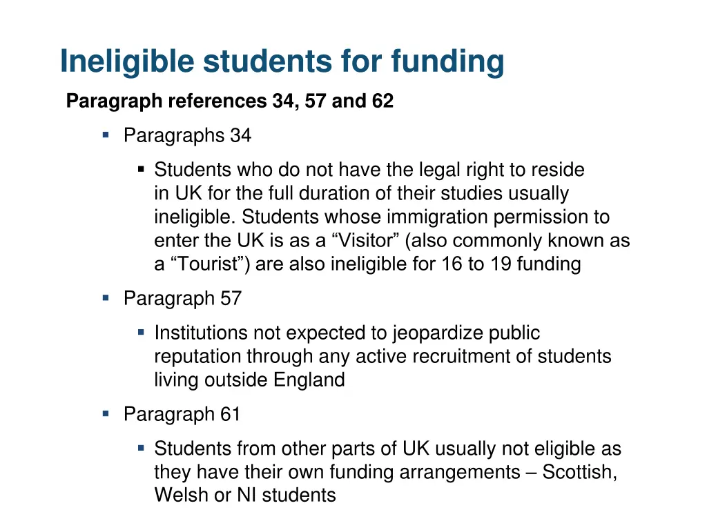 ineligible students for funding paragraph