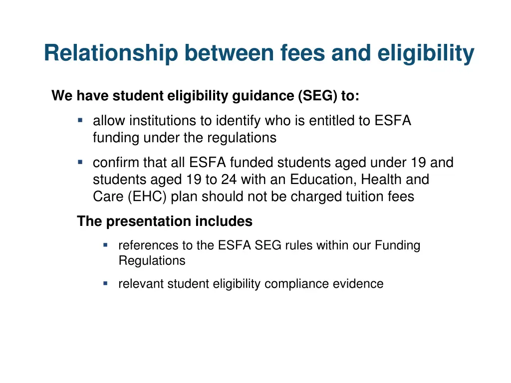 relationship between fees and eligibility 1