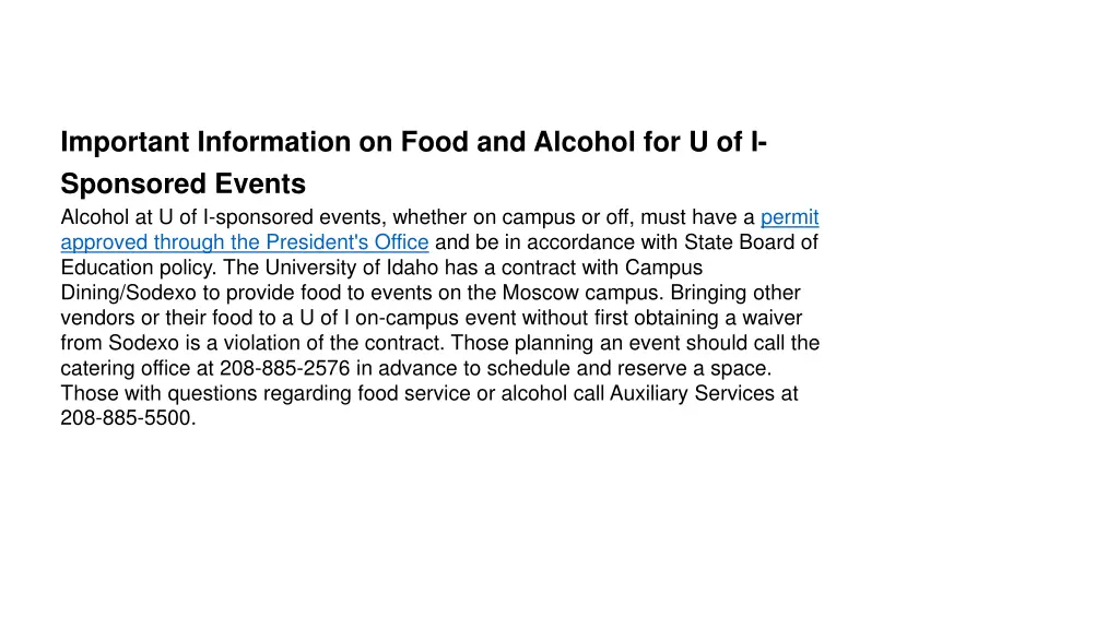important information on food and alcohol