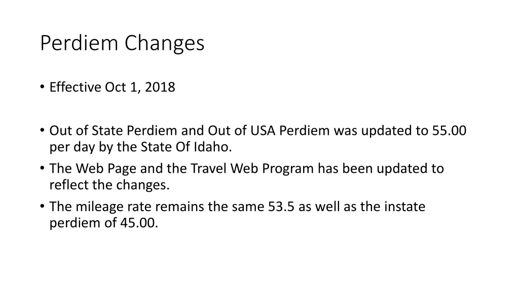 perdiem changes