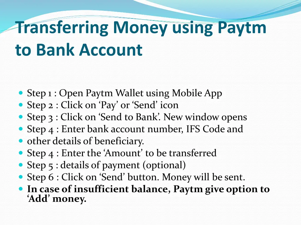 transferring money using paytm to bank account