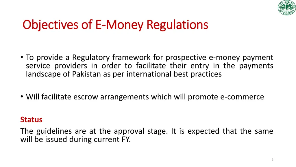 objectives of e objectives of e money regulations