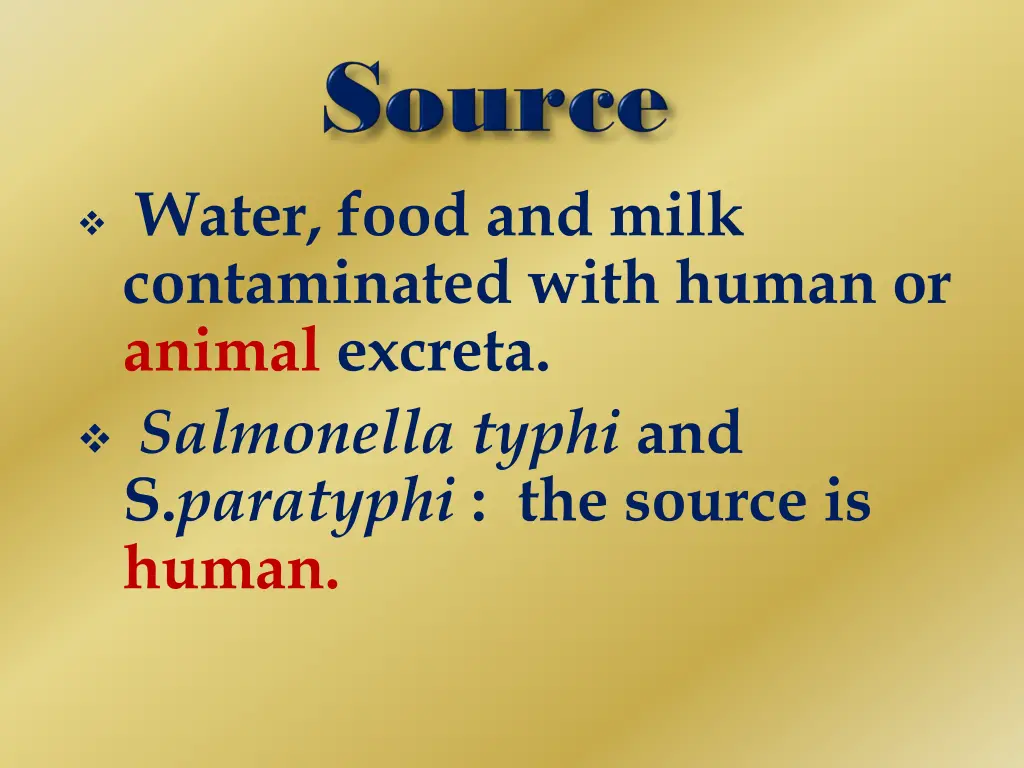 water food and milk contaminated with human