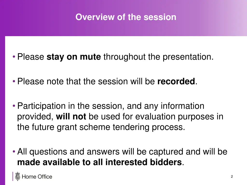 overview of the session