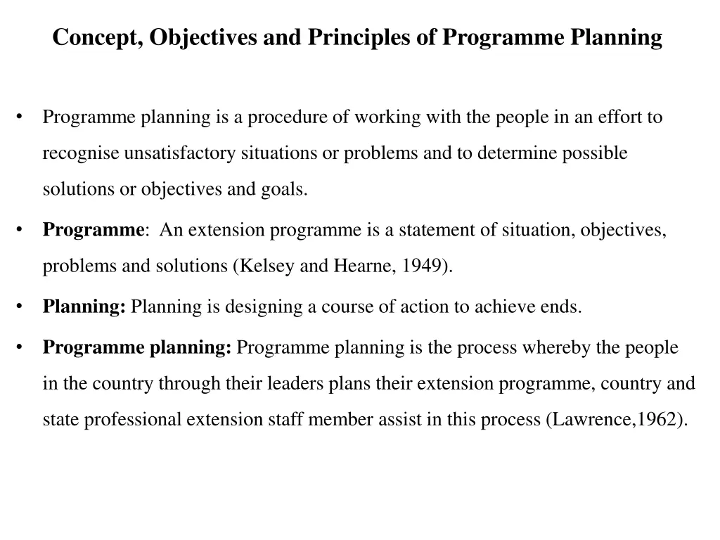 concept objectives and principles of programme